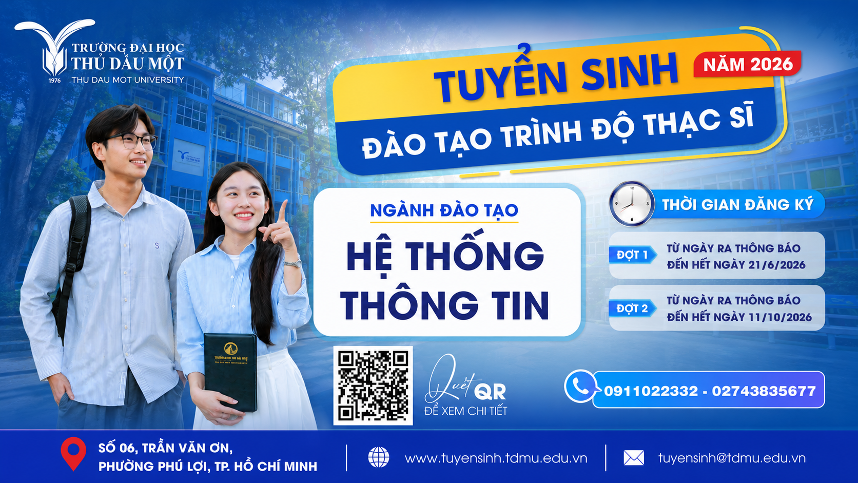 Trường Đại học Thủ Dầu Một thông báo tuyển sinh Thạc sĩ Hệ thống thông tin năm 2026