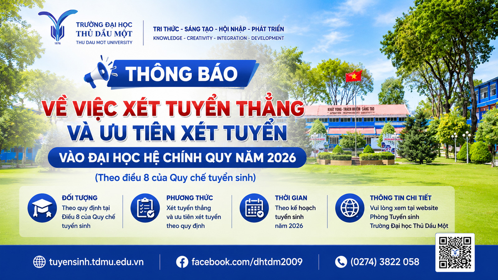 Thông báo về việc xét tuyển thẳng và ưu tiên xét tuyển vào Đại học hệ chính quy năm 2026