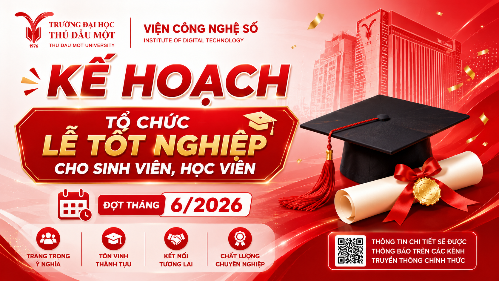 Kế hoạch tổ chức Lễ tốt nghiệp cho sinh viên, học viên đợt tháng 6/2026