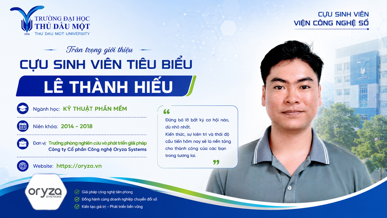 Cựu sinh viên Lê Thành Hiếu – Thành công bắt đầu từ những cơ nhỏ